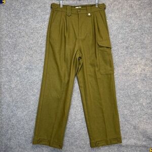 Elwood Wool Military Trouser Pants‎ Mens 30 Baggy Pleated Adjustable Olive Baker